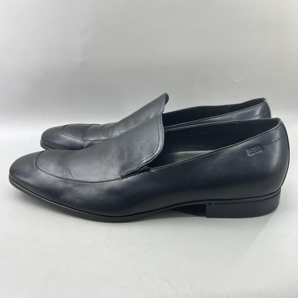 BOSS Hugo Boss Slip On Loafers Men Size 13 Black Leather Apron Toe Comfort Shoes - Picture 3 of 12